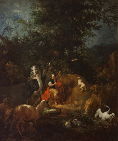 Orpheus met dieren in een landschap, voor 1720 door Wenzel Lorenz Reiner